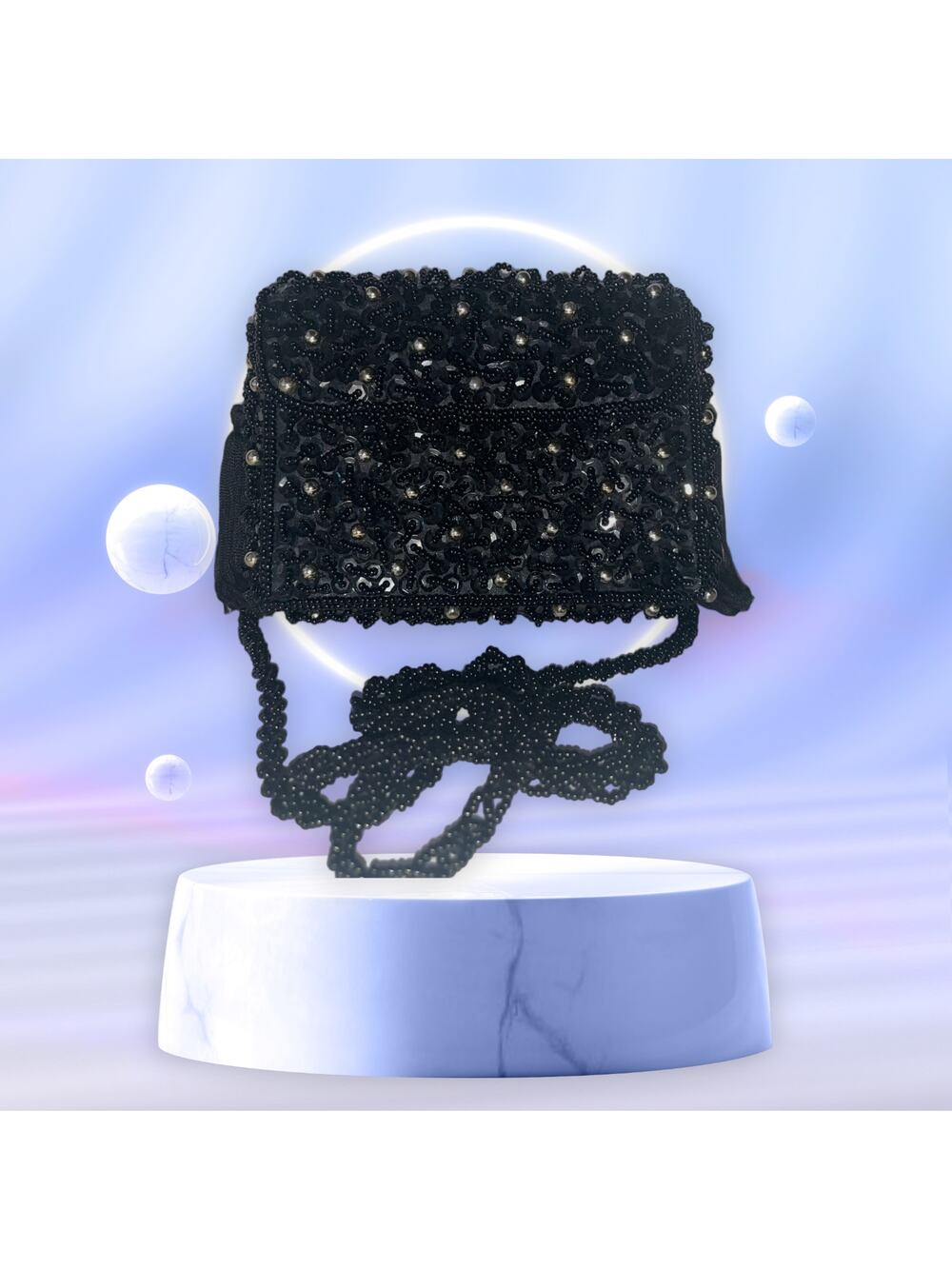 Black and gold Beaded tassels evening formal shoulder mini purse  from the UK